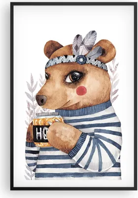 Produktbild von Gerahmtes Poster - Schwarzer Rahmen - Anthropomorphisierung Bär Kinder - 61x91,5 cm - Wand Bild - Wanddeko - Wandbilder - Kunstposter - Wandposter - Bilderrahmen - Bilder - Kunstdruck P2BPA61x91-4367