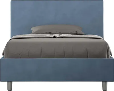 Productafbeelding van ITYHOME - Gestoffeerd bed met lattenbodem, 120x210 cm, met microvezelbekleding, blauw, model Adele