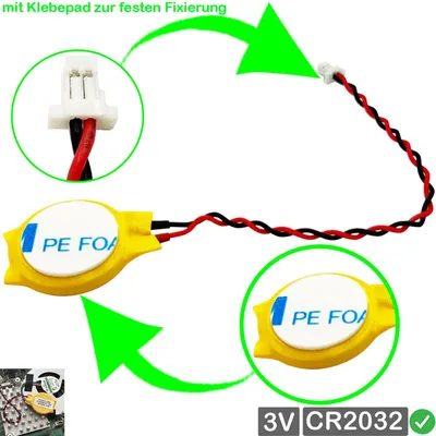 Produktbild von RTC CR2032 BIOS CMOS Batterie Knopfzelle Akku Battery mit Steckerkabel für Dell Latitude 5350 / P181G001, P181G002