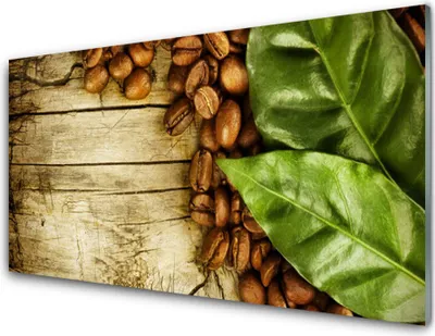 Produktbild von Acrylglasbilder 100x50 Wandbild Druck Kaffeebohnen Blätter Küche