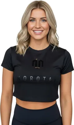 Immagine prodotto di Maglietta sportiva da donna Morotai a doppio strato in rete, modello crop top, nera, taglia L