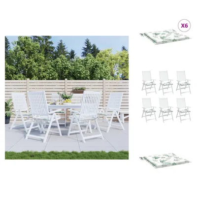 Obrázok produktu pre vidaXL Vankúš na stoličku 6 ks Látka so vzorom listov 40x40x3 cm - vankúš na sedenie