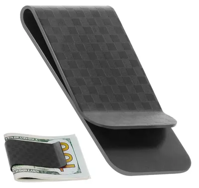 Immagine prodotto di Portafoglio uomo porta carte - Aspetto fibra di carbonio - Acciaio inossidabile - Nero - Compatto per carte di credito e banconote