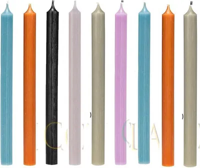 Produktbild von Cactula Lange Tischkerzen – 28 cm – „Ready to Rumble“-Farbmischung – Hellblau, Koralle, Schwarz, Nude, Taupe & Flieder