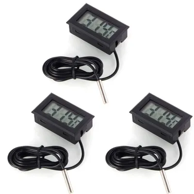 Productafbeelding van 3Pcs Digitale Thermometer LCD Temperatuurmonitor met Externe Sensor, zwart