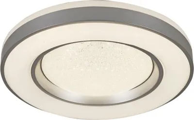 Produktbild von Globo Lighting Deckenleuchte Metall weiß, Acryl opal sparkle, silber metallic, ø: 410mm, H: 100mm, inkl. LED 24W 230V, 2430lm Source, 1340lm Output, 3000K