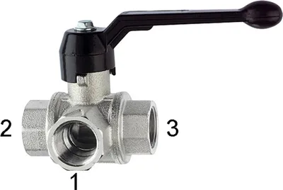 Produktbild von Riegler 3-Wege-Kugelhahn, Standard, L-Bohrung, Messing vern., Rp 1, DN 25