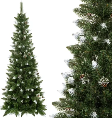 Zdjęcie produktu dla sztuczna choinka diamentowa sosna smukła sztuczny śnieg i szyszki 220 cm
