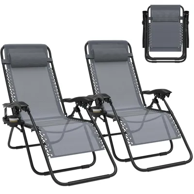 Produktbild von Arvioo Liegestuhl Balkon 2x, sonnenliege klappbar mit Kopfstütze & Stufenlos verstellbare Positionen, atmungsaktiv Relaxliege für Patio Pool, Grau