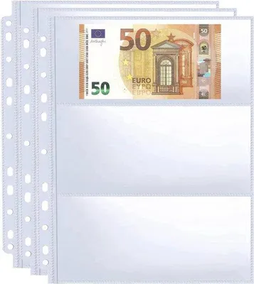 Produktbild von Euro-Banknotensammler Set mit 30 Stücken, doppelseitige Sammlerblätter mit 3 Fächern und 11 Lochern