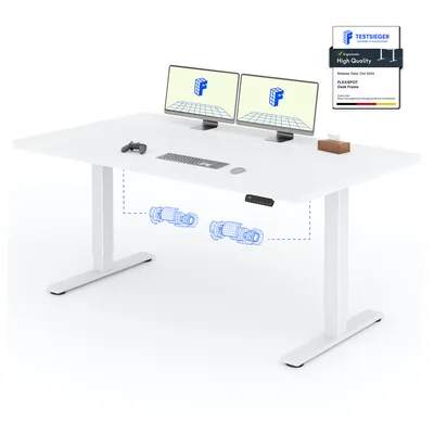 Produktbild von FLEXISPOT Elektrisch höhenverstellbarer Schreibtisch 160x80cm 100KG Tragkraft, Doppelmotor, 4 Memory Funktion, 25mm Einteilige Tischplatte (Weiß)