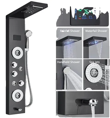 Immagine prodotto di Set rubinetteria doccia, illuminazione a LED, comando a tre vie, nero 8006