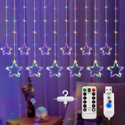 LED-Vorhang Sternenlichterkette, 12 Sterne, 3,5 m, 144 LEDs, bunt