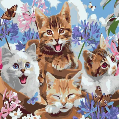 Produktbild von NORIMPEX Kleiner Ofen nach Zahlen Frö hliche Kä tzchen im Blumentopf, 40 x 50 cm