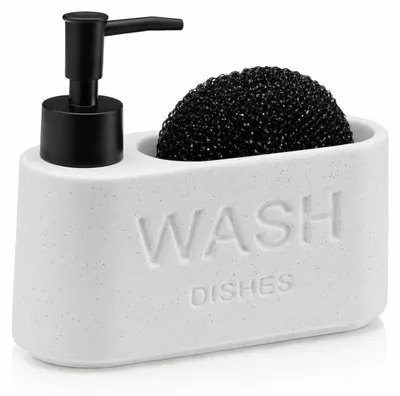 Productafbeelding van Zeepdispenser met Sponshouder - Wit met Steenlook