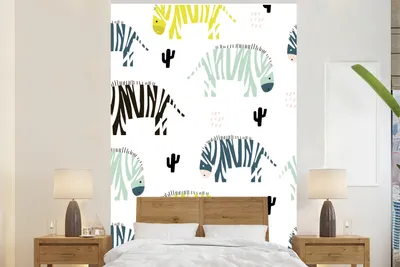 Produktbild von Fotobehang Zebra Muster - Cactus - Weiß - Breite 145 cm x Höhe 220 cm