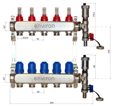 Productafbeelding van Festwaarderegelset M059, 20-70°C, met Wilo Para 25/6 hoogrendementspomp, roestvrijstalen verdeler voor verwarmingscircuits, ontluchtingsset en kogelkraanset - 5 verwarmingscircuits / zonder festwaarderegelset / zonder kogelkraanset