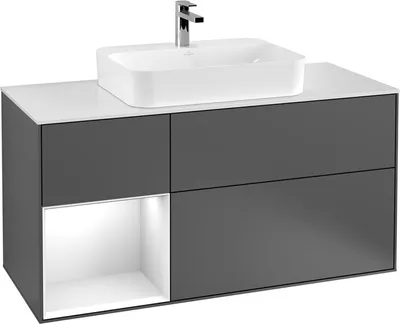 Produktbild von V&B Waschtischunterschrank Wandbeleuchtung Finion 120cm, Pl b m, Rg l bla m Lac, wh. m Lac