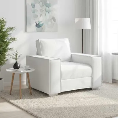Produktbild von Weißer Sofa-Sessel, 100 cm, aus Kunstleder – moderner Einzelsessel mit Metallrahmen, breiten Armlehnen und Polsterung für Wohnzimmer, Büro und Leseecke