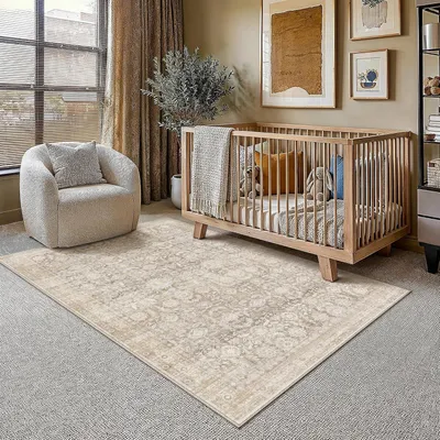 Immagine prodotto di Tappeto lavabile color beige, dimensioni 80 x 150 cm, con fondo antiscivolo e motivo vintage