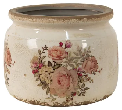Zdjęcie produktu dla Clayre & Eef Doniczka Ø 20x15 cm Beżowo-różowe ceramiczne kwiaty