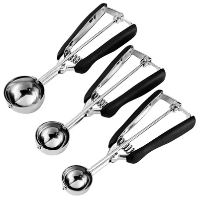 Produktbild von 3 Stück Eisportionierer Edelstahl 4/5/6cm für Eis, Keksteig, Kuchen, Schwarz