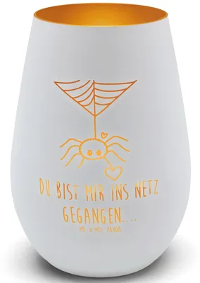 Produktbild von Mr. & Mrs. Panda Windlicht Glas Spinne Agathe Liebe - Weiß - Geschenk, Teelichthalter, Gartenlicht, Balkon, Verliebt, Kerzenhalter, Liebesbeweis, Kerzenglas, Laterne
