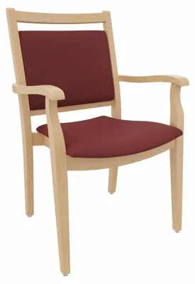Produktbild von Pflegestuhl André mit Armlehnen – Ideal für Senioren im Altenheim oder Zuhause.Stoffbezug:Kunstleder Nessi Bordeaux,Bodengleiter:Kunststoff Weiss