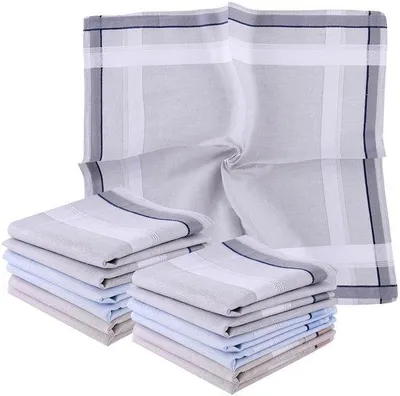 Productafbeelding van Ibenzoa® 12-delige set heren zakdoeken van 100% katoen – zachte, absorberende stoffen zakdoeken, tijdloos design, wasbaar, geschikt voor dagelijks gebruik en formele gelegenheden