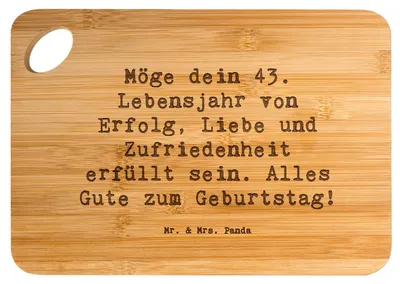 Produktbild von Mr. & Mrs. Panda Hackbrett Spruch 43. Geburtstag Glück - Transparent - Geschenk, Lebensjahr, Geburtstagsdekoration, Brett, Glückwunsch, Frühstücksbrettchen, Lächeln