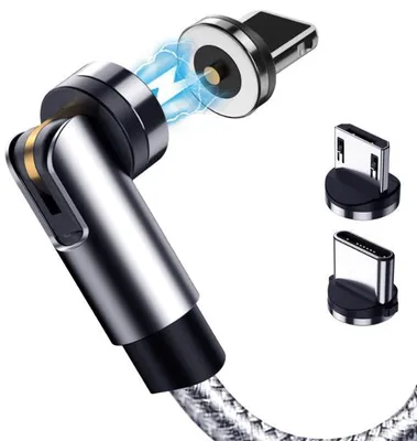 Zdjęcie produktu dla Kabel Magnetyczny 3w1 MicroUSB USB C Lightning Obrotowy 540° 1M SZARY