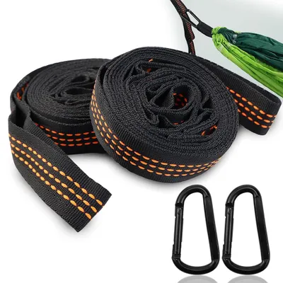 Produktbild von Hängemattenbänder Länge 3m Menge 2 Stück Tragfähigkeit 300 kg Material Polyester mit 2 Karabinerhaken Aufhängung und Tragetasche für Outdoor Baum Wand