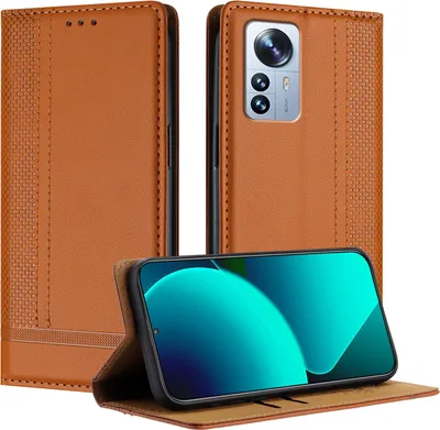 Produktbild von Handyhülle für Xiaomi 12 Pro Leder Flip Klappbare Schutzhülle mit Standfunktion Braun