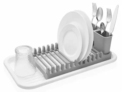Abtropfgestell mit Besteckhalter, Polypropylen, weiß, 44 cm