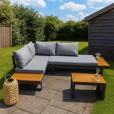 Produktbild von Gartenlounge SensLine Olympia verstellbares Ecksofa Gartenset Aluminium/Holz – 35130