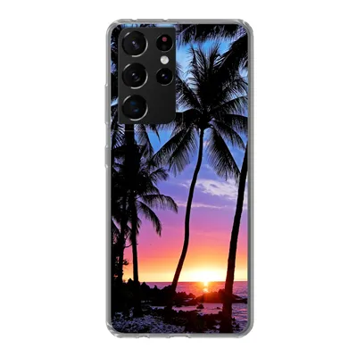 Produktbild von MuchoWow® Handyhülle Schutzhülle Hülle für Samsung Galaxy S21 Ultra Der farbenprächtige Sonnenuntergang hinter einer Reihe von Palmen auf Hawaii Silikon Softcase Handy Hülle - Mobiltelefon