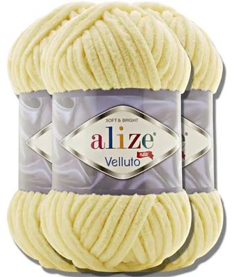 Imagen del producto de Alize 3x 100g Velluto, hilo grueso, color sólido, chenille, ideal para tejer y hacer crochet (amarillo claro | 13)