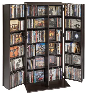 Zdjęcie produktu dla Szafka na płyty DVD VEVOR z 24 przegrodami, szafka do przechowywania nośników multimedialnych, szafka stojąca 610 x 368 x 1270 mm, kompaktowa szafka na płyty CD, DVD, książki i płyty z grami, do salonu, domowego biura lub studia nagraniowego, kolor czarny