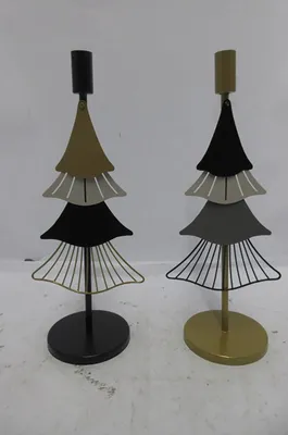Imagen del producto de Gilde Kerzenleuchter, Tannenbaum, Rocking, Metall, grau, schwarz, goldfarben, VE 4, 2fach sortiert Höhe: 34.50 cm Breite: 14.00 cm Tiefe: 10.50cm 69719