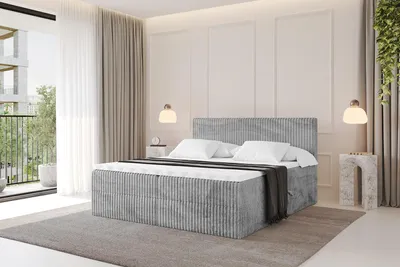 Produktbild von ALTDECOR Boxspringbett  - TOLO 200x200 Cord - Hellgrau - Komplett-Set mit Taschenfederkern Matratze und Topper, Polsterbett mit H4-Matratze Bettkästen, Lattenrost, Bett mit Stauraum, Doppelbett, Boxbett