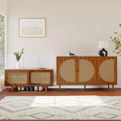 Produktbild von Rattan-Sideboard-Set 104x40x48 cm für Wohnzimmer Kombination aus Rattan-Kommode und Schuhschrank Walnussfarben