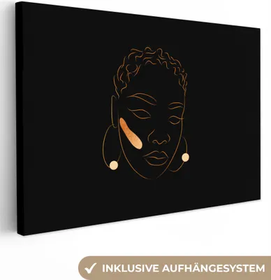 Produktbild von OneMillionCanvasses® - Leinwandbilder - 150x100 cm, Frau - Gold - Strichzeichnung, Wandbilder Kunstdruck Wanddekoration