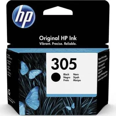 The image shows the packaging of an HP 305 black ink cartridge.