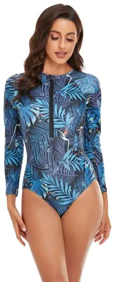 Produktbild von Beachkini Einteiliger Badeanzug für Damen,langärmlige Bademode mit Frontreißvers
