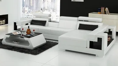 Produktbild von L-Form Sofa Couch Polster Garnitur Wohnlandschaft Design Ecksofa Leder Weiß