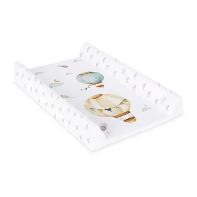 A baby changing mat with a hot air balloon pattern, shown from a diagonal angle on a white background.