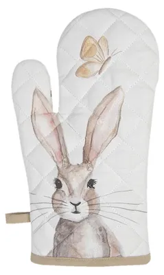 Immagine prodotto di Guanto da forno Clayre & Eef 18x30 cm Bianco Marrone Cotone Coniglio