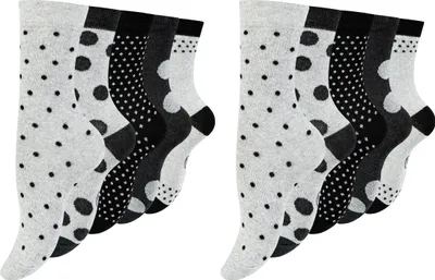 Produktbild von Paolo Renzo 10 Paar Süße Damensocken & Mädchensocken Gepunktet Größe 35/38 - Grautöne
