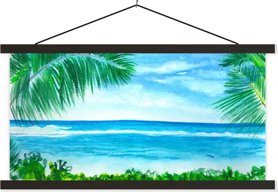 Produktbild von MuchoWow® Textilposter Meer - Strand - Pflanze 150x75 cm mit schwarzem Rahmen - Posterleiste