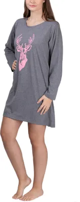 Produktbild von maluuna  Damen Nachthemd langarm mit Hirschmotiv von Größe S - XL ; grau , M